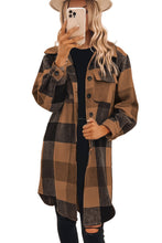 Load image into Gallery viewer, 4 Colors - Khaki Plaid Button-Down Flap Pocket Long Shacket Ti Amo I love you
