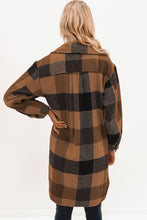 Load image into Gallery viewer, 4 Colors - Khaki Plaid Button-Down Flap Pocket Long Shacket Ti Amo I love you
