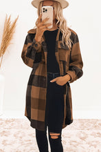 Load image into Gallery viewer, 4 Colors - Khaki Plaid Button-Down Flap Pocket Long Shacket Ti Amo I love you
