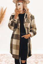 Load image into Gallery viewer, 4 Colors - Khaki Plaid Button-Down Flap Pocket Long Shacket Ti Amo I love you
