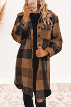 Load image into Gallery viewer, 4 Colors - Khaki Plaid Button-Down Flap Pocket Long Shacket Ti Amo I love you
