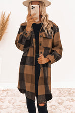 Load image into Gallery viewer, 4 Colors - Khaki Plaid Button-Down Flap Pocket Long Shacket Ti Amo I love you
