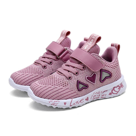 4 Colors - Kids - Girls - Heart Sneakers - I love you -  Casual Light Mesh Sneakers - Cute Sport Cartoon Running Shoes - 9.5 -13.5 Toddler & Kids 1-6.5 Ti Amo I love you
