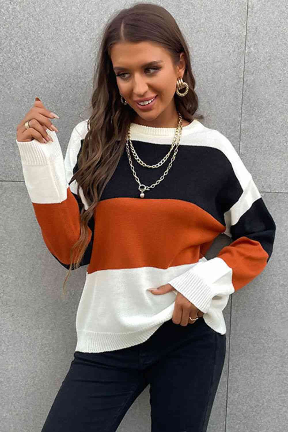 4 Colors - Longing For Fall Color Block Sweater - Sizes S-L Ti Amo I love you