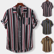 Load image into Gallery viewer, 4 Colors - Mens - Hawaiian Casual Striped Shirt - Sizes M-5XL Ti Amo I love you
