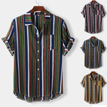 Load image into Gallery viewer, 4 Colors - Mens - Hawaiian Casual Striped Shirt - Sizes M-5XL Ti Amo I love you
