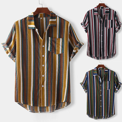 4 Colors - Mens - Hawaiian Casual Striped Shirt - Sizes M-5XL Ti Amo I love you