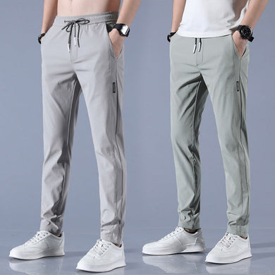 4 Colors - Mens / Teen Boys - Ice Silk Pants Thin Business Casual Pants Stretch Breathable Straight-leg Tracksuit Pants - Waist Sizes 27-39 Ti Amo I love you