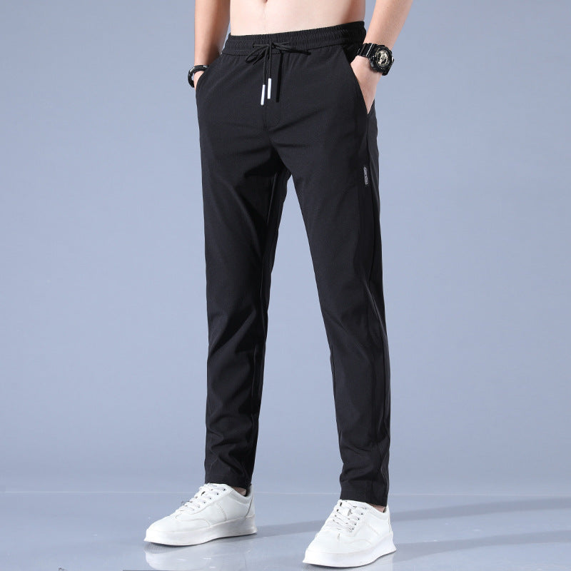 4 Colors - Mens / Teen Boys - Ice Silk Pants Thin Business Casual Pants Stretch Breathable Straight-leg Tracksuit Pants - Waist Sizes 27-39 Ti Amo I love you