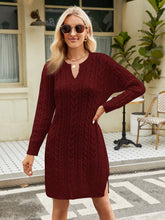 Load image into Gallery viewer, 4 Colors - Notched Neck Cable-Knit Slit Sweater Dress - Sizes S-2XL Ti Amo I love you
