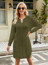 Load image into Gallery viewer, 4 Colors - Notched Neck Cable-Knit Slit Sweater Dress - Sizes S-2XL Ti Amo I love you
