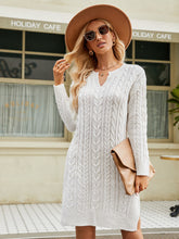 Load image into Gallery viewer, 4 Colors - Notched Neck Cable-Knit Slit Sweater Dress - Sizes S-2XL Ti Amo I love you
