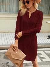 Load image into Gallery viewer, 4 Colors - Notched Neck Cable-Knit Slit Sweater Dress - Sizes S-2XL Ti Amo I love you
