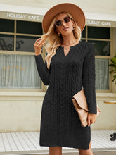 Load image into Gallery viewer, 4 Colors - Notched Neck Cable-Knit Slit Sweater Dress - Sizes S-2XL Ti Amo I love you
