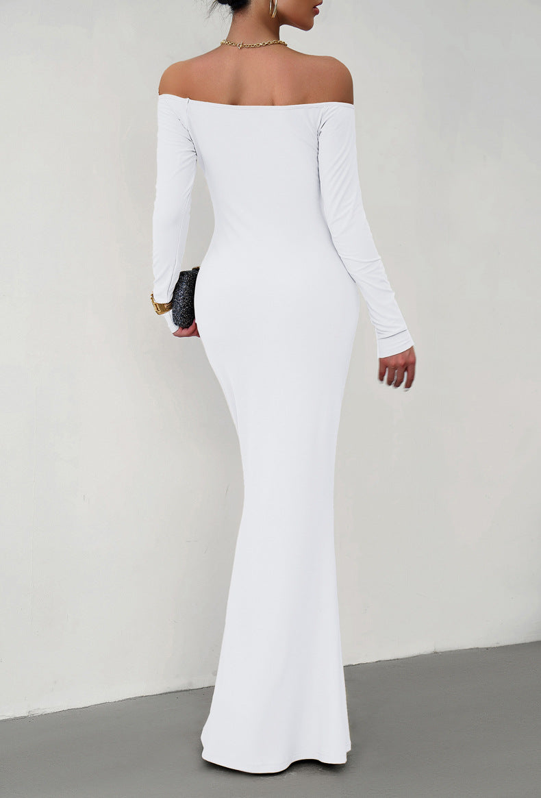 4 Colors - Off-Shoulder Long Sleeve Maxi Dress - Sizes S-XL Ti Amo I love you