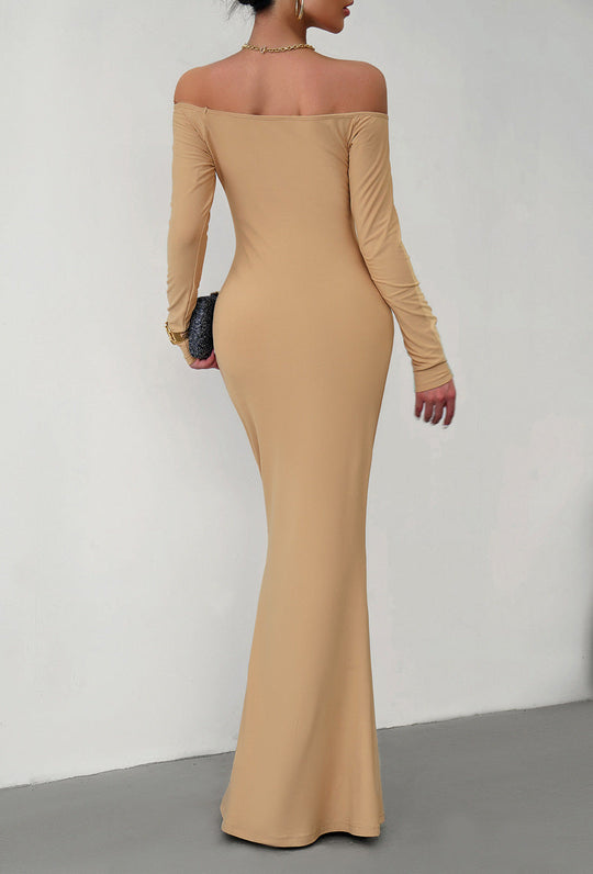 4 Colors - Off-Shoulder Long Sleeve Maxi Dress - Sizes S-XL Ti Amo I love you