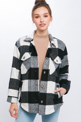 4 Colors - Plaid Button Down Jacket with Front Pocket Detail - Sizes S-L Ti Amo I love you