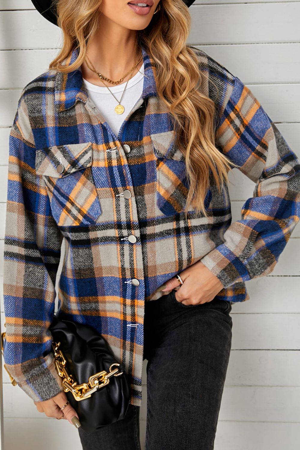 4 Colors - Plaid Pocketed Button Down Shacket Ti Amo I love you