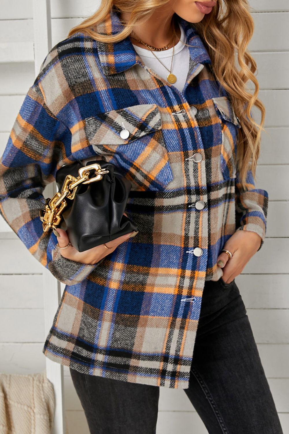 4 Colors - Plaid Pocketed Button Down Shacket Ti Amo I love you