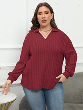 Load image into Gallery viewer, 4 Colors - Plus Size Ribbed Collared Neck Long Sleeve Blouse - Sizes L-4XL Ti Amo I love you
