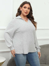 Load image into Gallery viewer, 4 Colors - Plus Size Ribbed Collared Neck Long Sleeve Blouse - Sizes L-4XL Ti Amo I love you
