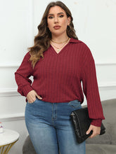 Load image into Gallery viewer, 4 Colors - Plus Size Ribbed Collared Neck Long Sleeve Blouse - Sizes L-4XL Ti Amo I love you
