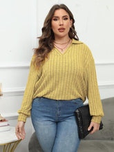 Load image into Gallery viewer, 4 Colors - Plus Size Ribbed Collared Neck Long Sleeve Blouse - Sizes L-4XL Ti Amo I love you
