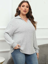 Load image into Gallery viewer, 4 Colors - Plus Size Ribbed Collared Neck Long Sleeve Blouse - Sizes L-4XL Ti Amo I love you
