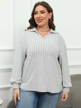 Load image into Gallery viewer, 4 Colors - Plus Size Ribbed Collared Neck Long Sleeve Blouse - Sizes L-4XL Ti Amo I love you
