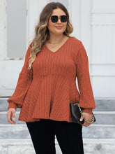 Load image into Gallery viewer, 4 Colors - Plus Size - Ribbed V-Neck Long Sleeve Blouse - Sizes L-4XL Ti Amo I love you
