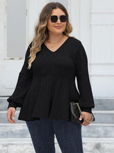 Load image into Gallery viewer, 4 Colors - Plus Size - Ribbed V-Neck Long Sleeve Blouse - Sizes L-4XL Ti Amo I love you
