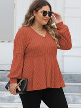 Load image into Gallery viewer, 4 Colors - Plus Size - Ribbed V-Neck Long Sleeve Blouse - Sizes L-4XL Ti Amo I love you
