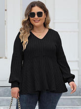 Load image into Gallery viewer, 4 Colors - Plus Size - Ribbed V-Neck Long Sleeve Blouse - Sizes L-4XL Ti Amo I love you
