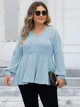 Load image into Gallery viewer, 4 Colors - Plus Size - Ribbed V-Neck Long Sleeve Blouse - Sizes L-4XL Ti Amo I love you
