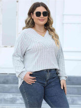 Load image into Gallery viewer, 4 Colors -Plus Size Ribbed V-Neck Long Sleeve Top Ti Amo I love you
