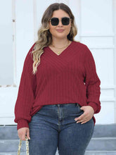 Load image into Gallery viewer, 4 Colors -Plus Size Ribbed V-Neck Long Sleeve Top Ti Amo I love you
