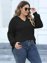 Load image into Gallery viewer, 4 Colors -Plus Size Ribbed V-Neck Long Sleeve Top Ti Amo I love you
