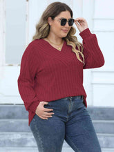 Load image into Gallery viewer, 4 Colors -Plus Size Ribbed V-Neck Long Sleeve Top Ti Amo I love you
