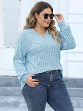 Load image into Gallery viewer, 4 Colors -Plus Size Ribbed V-Neck Long Sleeve Top Ti Amo I love you
