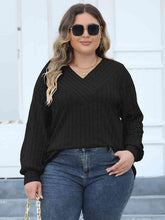 Load image into Gallery viewer, 4 Colors -Plus Size Ribbed V-Neck Long Sleeve Top Ti Amo I love you
