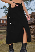 Load image into Gallery viewer, 4 Colors - Slit Front Midi Denim Skirt with Pockets - Sizes S-2XL Ti Amo I love you
