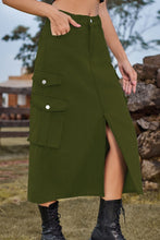 Load image into Gallery viewer, 4 Colors - Slit Front Midi Denim Skirt with Pockets - Sizes S-2XL Ti Amo I love you
