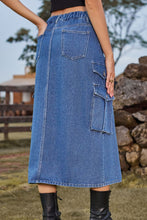 Load image into Gallery viewer, 4 Colors - Slit Front Midi Denim Skirt with Pockets - Sizes S-2XL Ti Amo I love you
