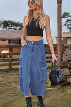 Load image into Gallery viewer, 4 Colors - Slit Front Midi Denim Skirt with Pockets - Sizes S-2XL Ti Amo I love you
