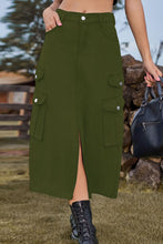 Load image into Gallery viewer, 4 Colors - Slit Front Midi Denim Skirt with Pockets - Sizes S-2XL Ti Amo I love you
