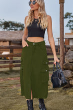 Load image into Gallery viewer, 4 Colors - Slit Front Midi Denim Skirt with Pockets - Sizes S-2XL Ti Amo I love you
