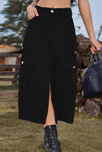 Load image into Gallery viewer, 4 Colors - Slit Front Midi Denim Skirt with Pockets - Sizes S-2XL Ti Amo I love you
