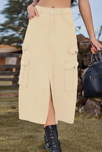 Load image into Gallery viewer, 4 Colors - Slit Front Midi Denim Skirt with Pockets - Sizes S-2XL Ti Amo I love you
