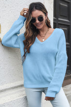 Load image into Gallery viewer, 4 Colors - V-Neck Drop Shoulder Sweater - Sizes S-L Ti Amo I love you
