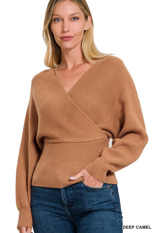 4 Colors - Viscose Cross Wrap Pullover Sweater - Sizes S-L Ti Amo I love you